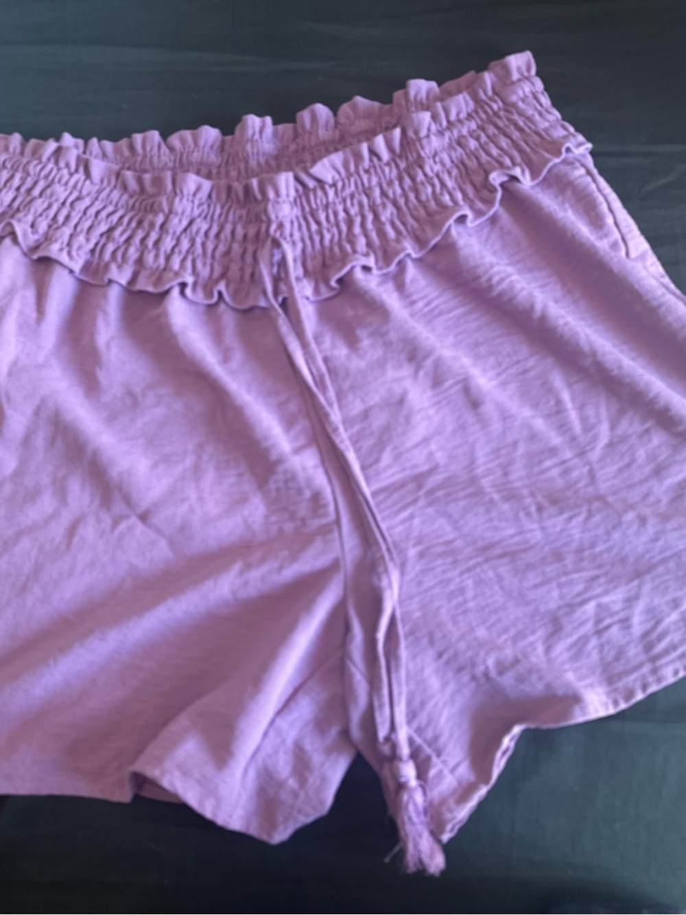 High-Waist Lavender Smocked Women’s Shorts with Drawstring